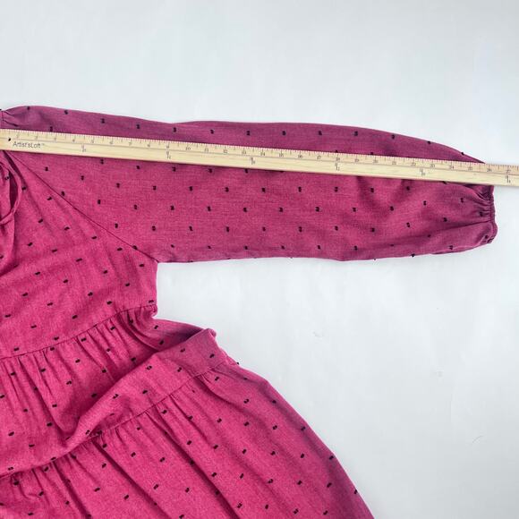 ZARA WOMENS MAROON BLACK SWISS DOT TIERED BALLOON SLEEVE MINI BOHO FLOWY DRESS M - Picture 8 of 11